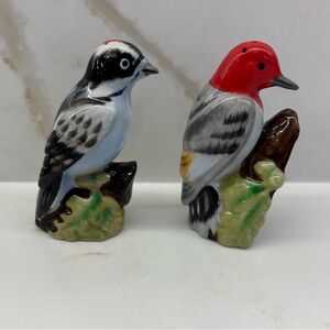 Vintage Red and Blue Woodpeckers on Branch Salt and Pepper Shakers Japan